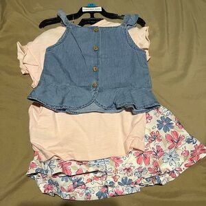 Toddler Girls' Denim and Floral Calvin Klein Set 3pcs 4T